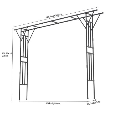 Black Flat Top Garden Arch Trellis Size