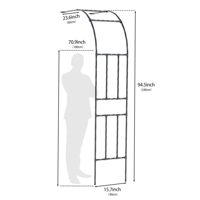 Half Side Garden Arch Trellis Dimensional Drawing 1