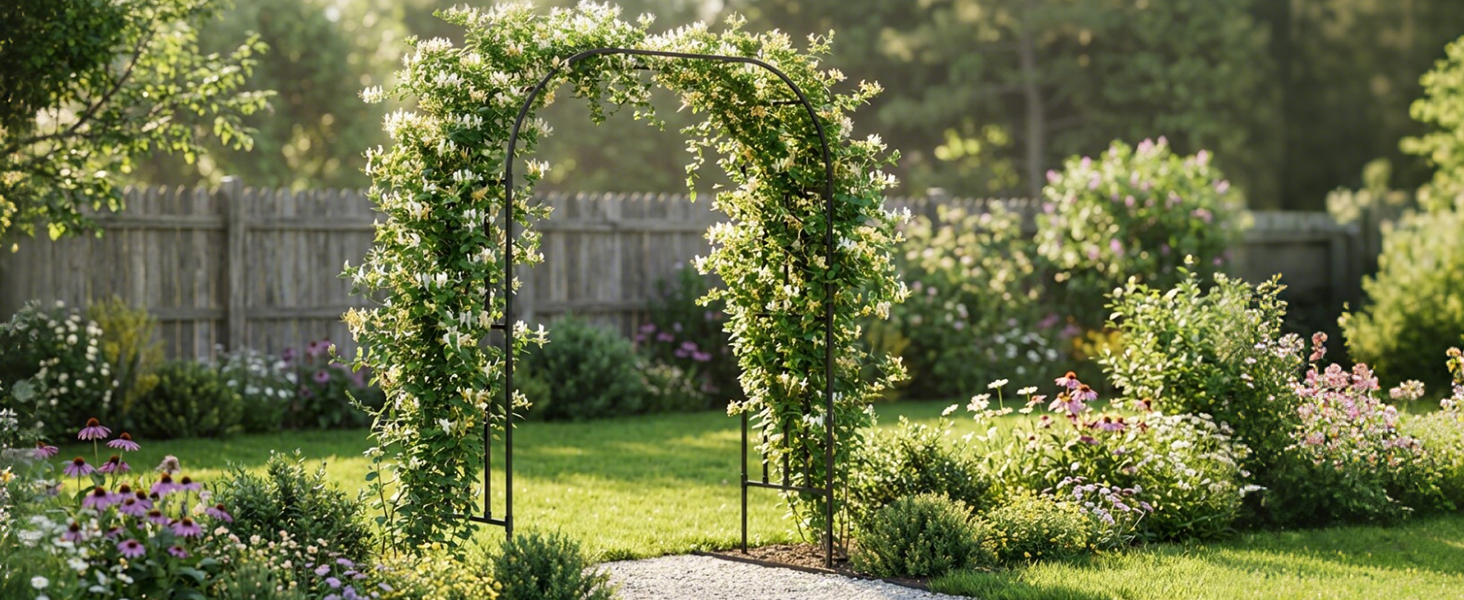 Square tube garden arch trellis, black, 8.2 ft tall