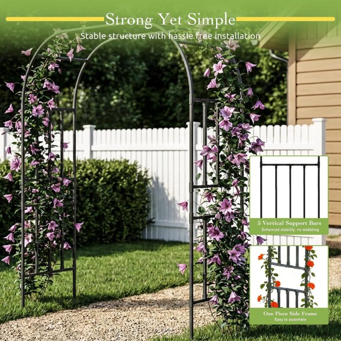 Square tube garden arch trellis with climbing plants
