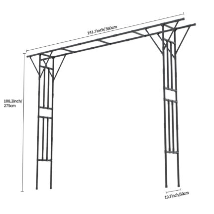 Flat top garden arch trellis dimensions, 11 ft x 9 ft, heavy-duty PE-coated steel