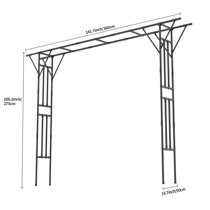 Flat top garden arch trellis dimensions, 11 ft x 9 ft, heavy-duty PE-coated steel