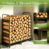 Heavy duty firewood rack with stacked logs, stable elevated design
